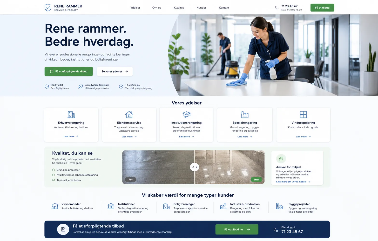 Eksempel på hjemmeside til rengøring og service
