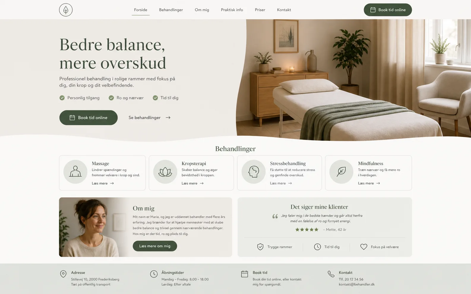 Eksempel på hjemmeside til klinik og behandler